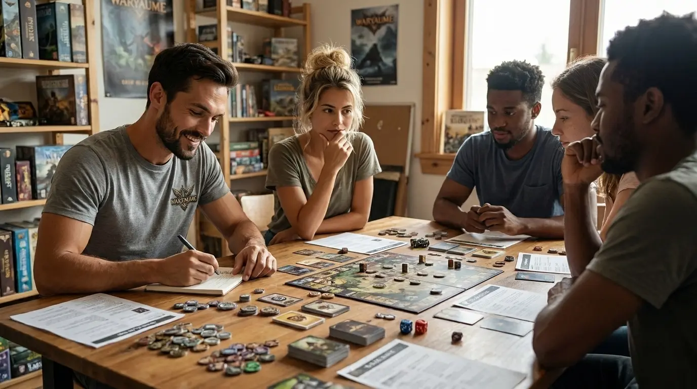 Meddhi observe une partie autour d’un prototype de jeu