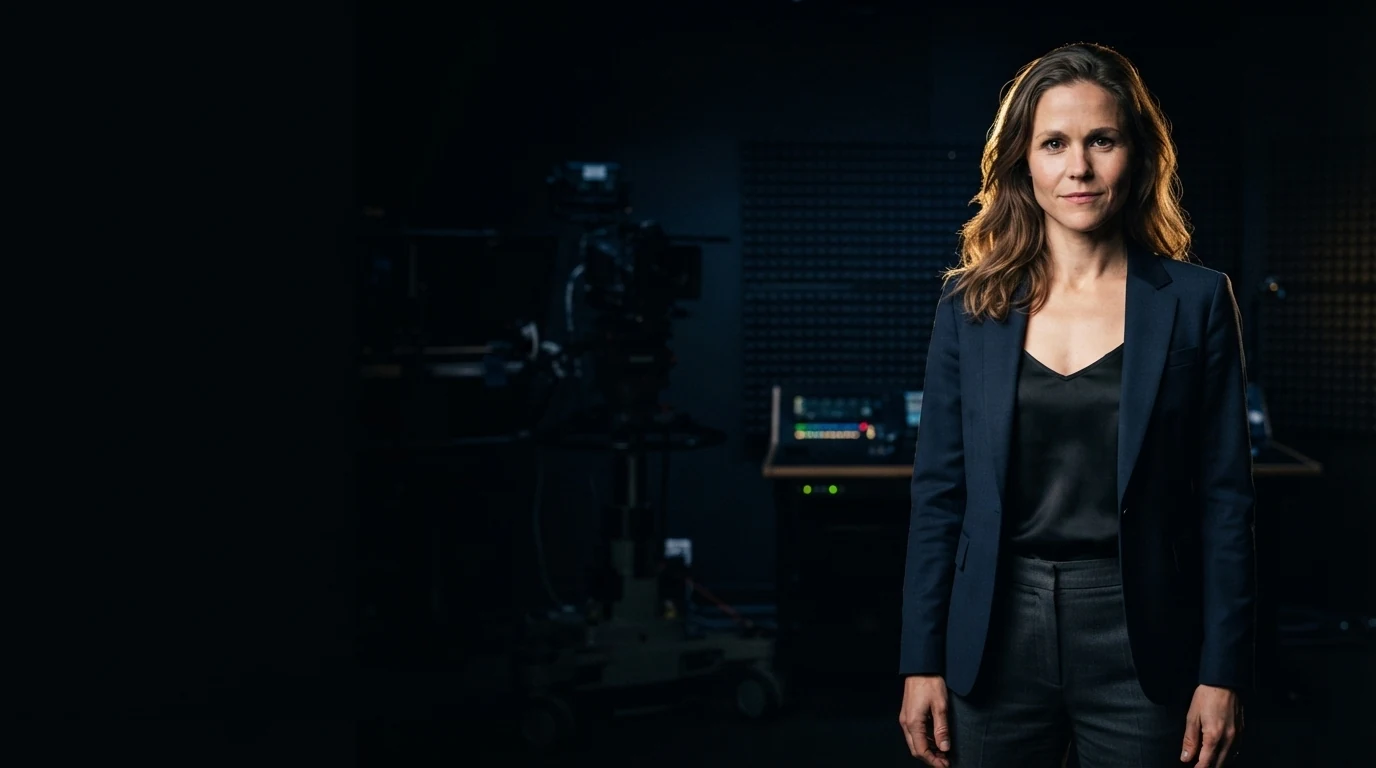 Sofia Kallistrat dans un studio audiovisuel sombre